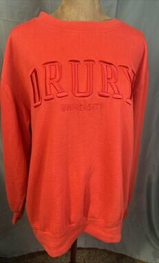 RED Drury University Sweatshirt Size L  MV Sport Embossed 3D Puff Crewneck Large